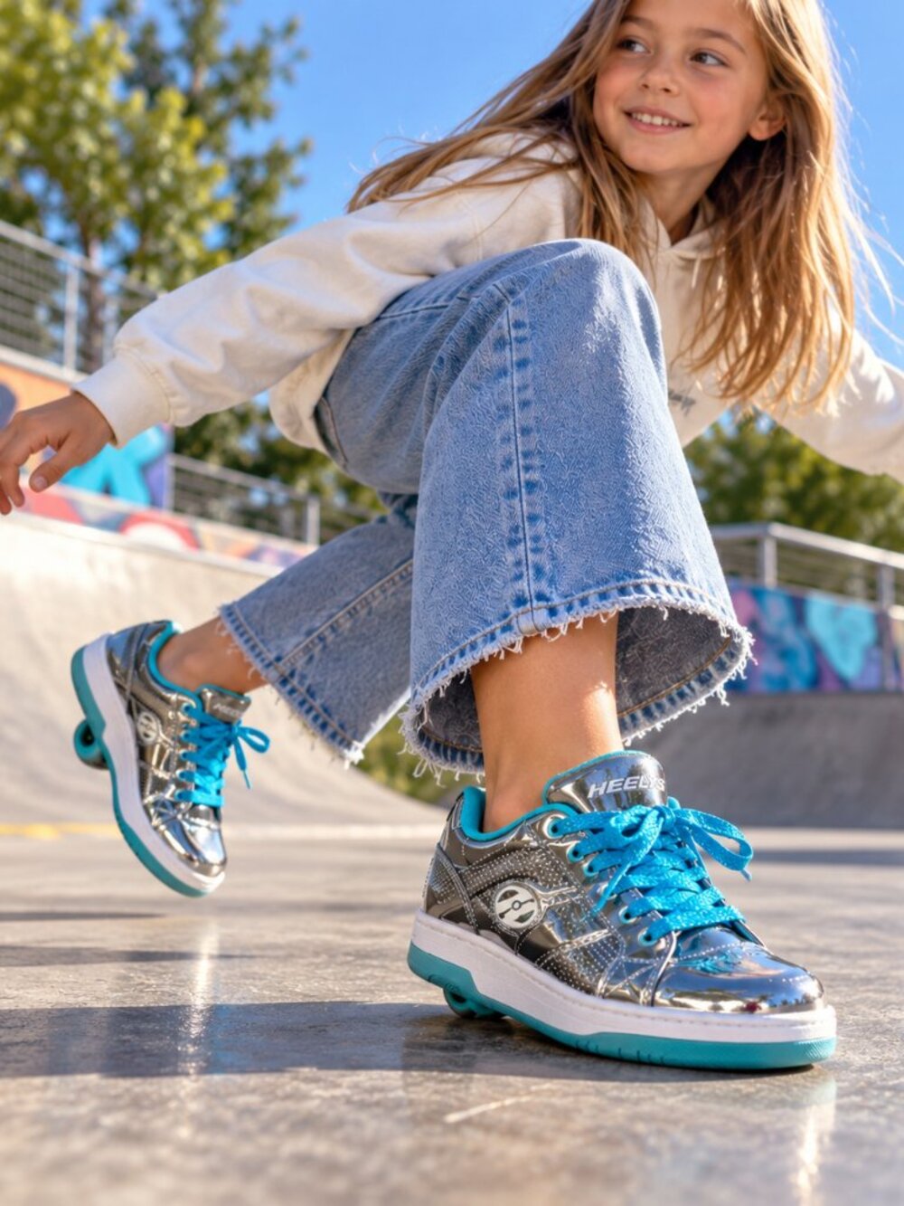 Heelys Split Chrome Metallic Blue Skate Shoes Sneakers Wheels Womens 5 / Youth 4